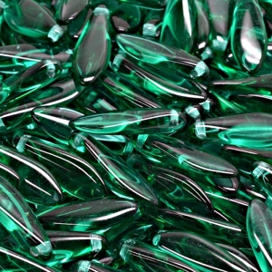 30pcs Czech Pressed Glass Dagger Beads 5x16mm Emerald