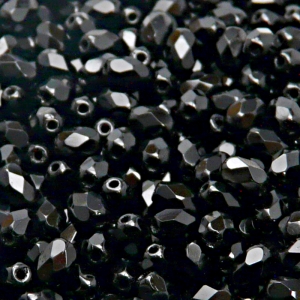 50pcs Czech Fire Polished Faceted Glass Olive Beads 6x4mm Jet