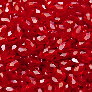 50pcs Czech Fire Polished Faceted Glass Olive Beads 6x4mm Ruby