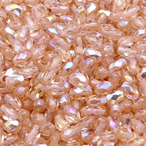 50pcs Czech Fire Polished Faceted Glass Olive Beads 6x4mm Rosaline AB