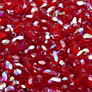 50pcs Czech Fire Polished Faceted Glass Olive Beads 6x4mm Ruby AB