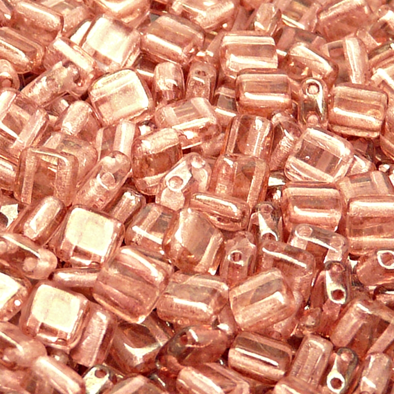 40pcs Czech Two Hole Pressed Glass Tile Beads 6mm Crystal Red Luster