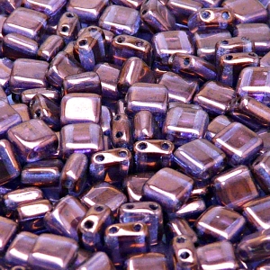 40pcs Czech Two Hole Pressed Glass Tile Beads 6mm Crystal Violet Vega Luster