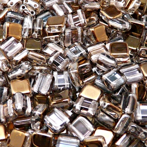 40pcs Czech Two Hole Pressed Glass Tile Beads 6mm Crystal Valentinit