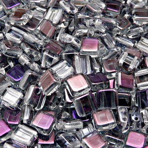 40pcs Czech Two Hole Pressed Glass Tile Beads 6mm Crystal Brown Flare