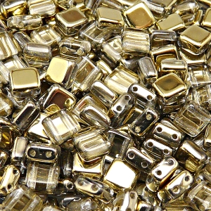 40pcs Czech Two Hole Pressed Glass Tile Beads 6mm Crystal Amber