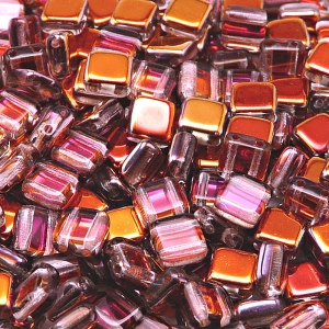 40pcs Czech Two Hole Pressed Glass Tile Beads 6mm Crystal Santander