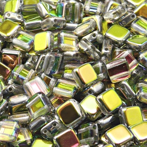 40pcs Czech Two Hole Pressed Glass Tile Beads 6mm Crystal Vitrail