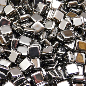 40pcs Czech Two Hole Pressed Glass Tile Beads 6mm Crystal Full Chrome