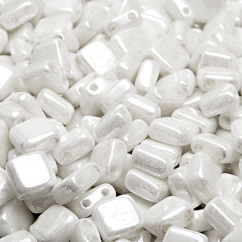 40pcs Czech Two Hole Pressed Glass Tile Beads 6mm Opaque White Ceramic Look