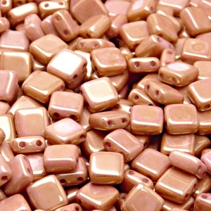 40pcs Czech Two Hole Pressed Glass Tile Beads 6mm Opaque Rose Ceramic Look