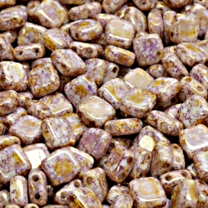 40pcs Czech Two Hole Pressed Glass Tile Beads 6mm Opaque Chalk White Violet Brown Marble Senegal Luster