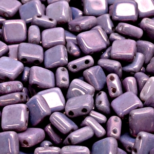 40pcs Czech Two Hole Pressed Glass Tile Beads 6mm Opaque Mix Amethyst Gold Ceramic Look