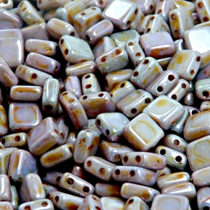 40pcs Czech Two Hole Pressed Glass Tile Beads 6mm Opaque Chalk White Blue Brown Marble Luster