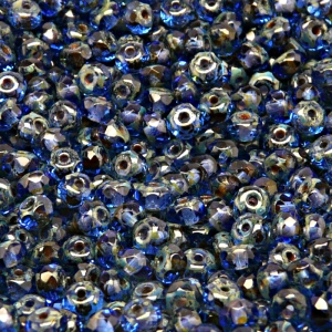 50pcs Czech Fire Polished Faceted Glass Rondelle Beads 5x3mm Sapphire Travertin