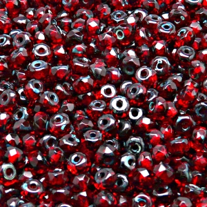 50pcs Czech Fire Polished Faceted Glass Rondelle Beads 5x3mm Ruby Travertin