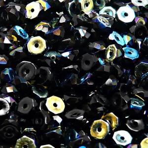 50pcs Czech Fire Polished Faceted Glass Rondelle Beads 6x3mm Jet AB