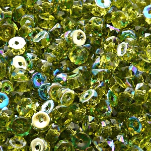 50pcs Czech Fire Polished Faceted Glass Rondelle Beads 6x3mm Olivine AB