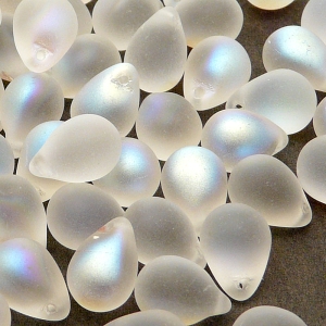 10pcs Czech Pressed Glass Teardrop Beads 10x14mm Crystal AB Matte