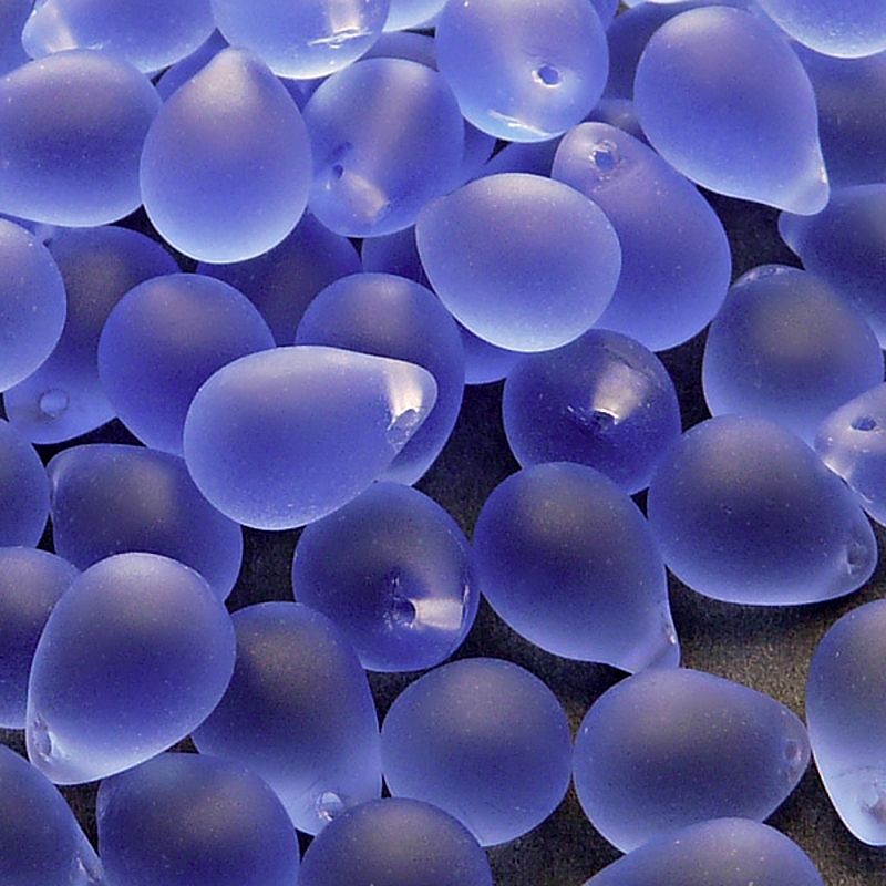 10pcs Czech Pressed Glass Teardrop Beads 10x14mm Sapphire Matte