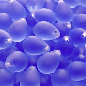 10pcs Czech Pressed Glass Teardrop Beads 10x14mm Sapphire Matte