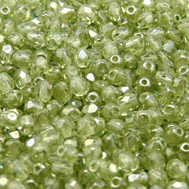 100pcs Czech Fire Polished Faceted Glass Beads Round 4mm Crystal Light Green Luster