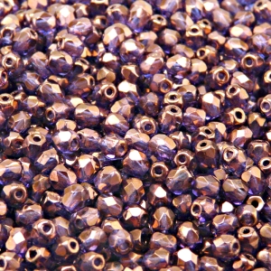 100pcs Czech Fire Polished Faceted Glass Beads Round 4mm Crystal Violet Vega Luster