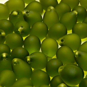 10pcs Czech Pressed Glass Teardrop Beads 10x14mm Olivine Matte