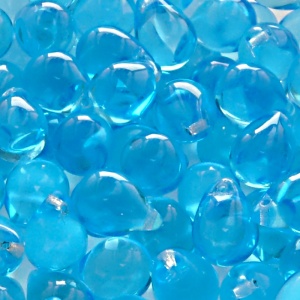 10pcs Czech Pressed Glass Teardrop Beads 10x14mm Light Aquamarine