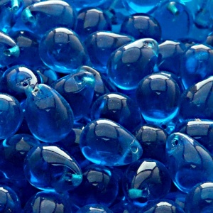 10pcs Czech Pressed Glass Teardrop Beads 10x14mm Aquamarine
