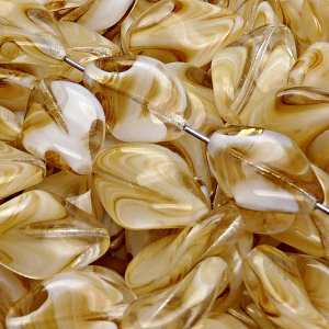 10pcs Czech Pressed Glass Ripple Twisted Flat Oval Beads 19x13mm Light Brown Striped Moonlight (16018)