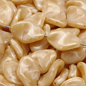 10pcs Czech Pressed Glass Ripple Twisted Flat Oval Beads 19x13mm Light Brown Striped Moonlight (16007)