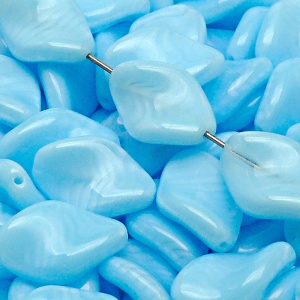 10pcs Czech Pressed Glass Ripple Twisted Flat Oval Beads 19x13mm Light Aqua Striped Moonlight (66016)