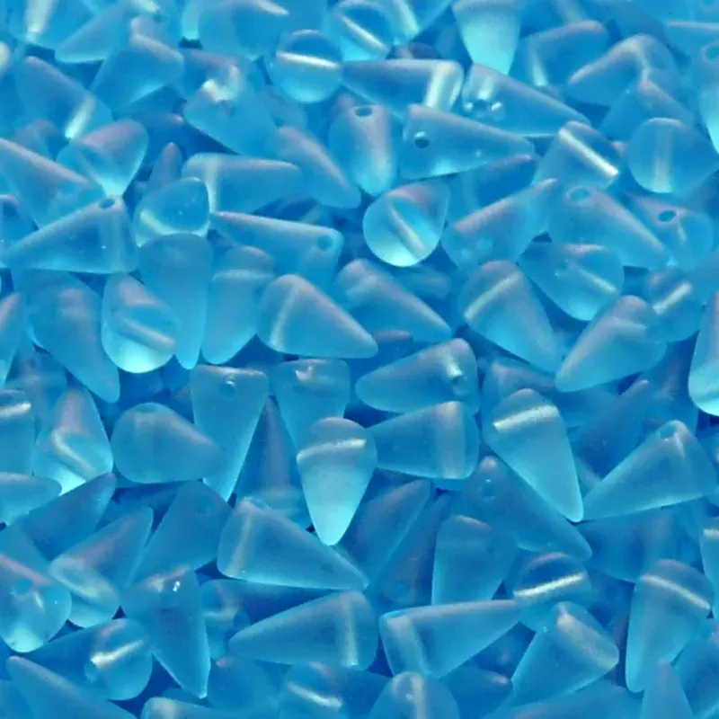50pcs Czech Pressed Glass Spike Beads 5x8mm Light Aquamarine Matte