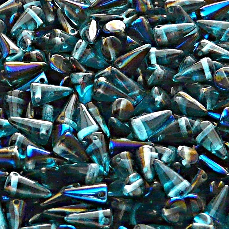 50pcs Czech Pressed Glass Spike Beads 5x8mm Light Aquamarine Azuro