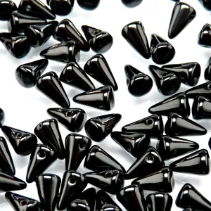50pcs Czech Pressed Glass Spike Beads 5x8mm Jet