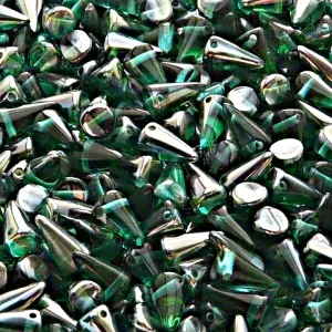 50pcs Czech Pressed Glass Spike Beads 5x8mm Emerald Celsian