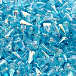 50pcs Czech Pressed Glass Spike Beads 5x8mm Light Aquamarine AB