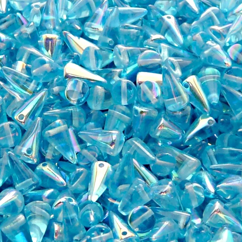 50pcs Czech Pressed Glass Spike Beads 5x8mm Light Aquamarine AB