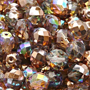 10pcs Czech Fire Polished Faceted Glass Beads Round 10mm Crystal Copper Rainbow