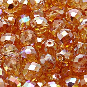 10pcs Czech Fire Polished Faceted Glass Beads Round 10mm Crystal Orange Rainbow