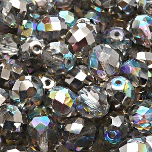 10pcs Czech Fire Polished Faceted Glass Beads Round 10mm Crystal Graphite Rainbow
