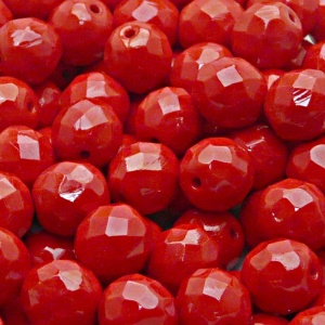 10pcs Czech Fire Polished Faceted Glass Beads Round 10mm Opaque Red Coral