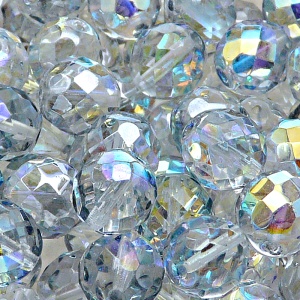 8pcs Czech Fire Polished Faceted Glass Beads Round 12mm Crystal Blue Rainbow