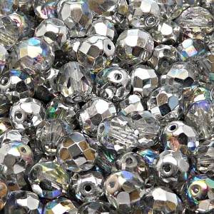 25pcs Czech Fire Polished Faceted Glass Beads Round 8mm Crystal Silver Rainbow