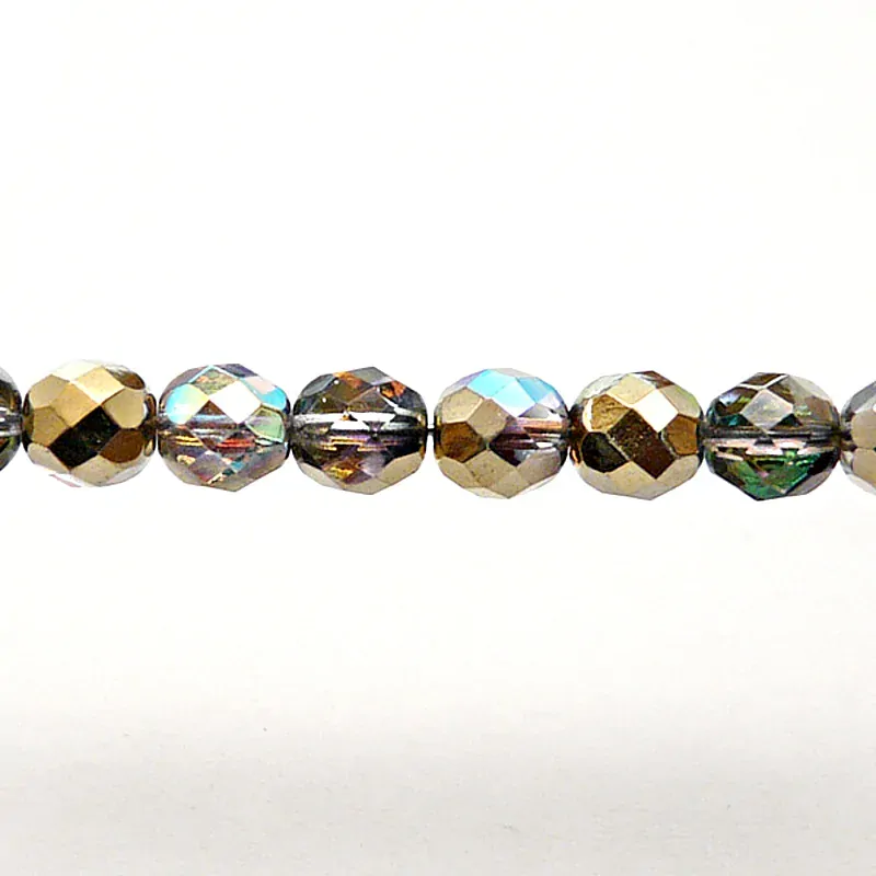 25pcs Czech Fire Polished Faceted Glass Beads Round 8mm Crystal Golden Rainbow