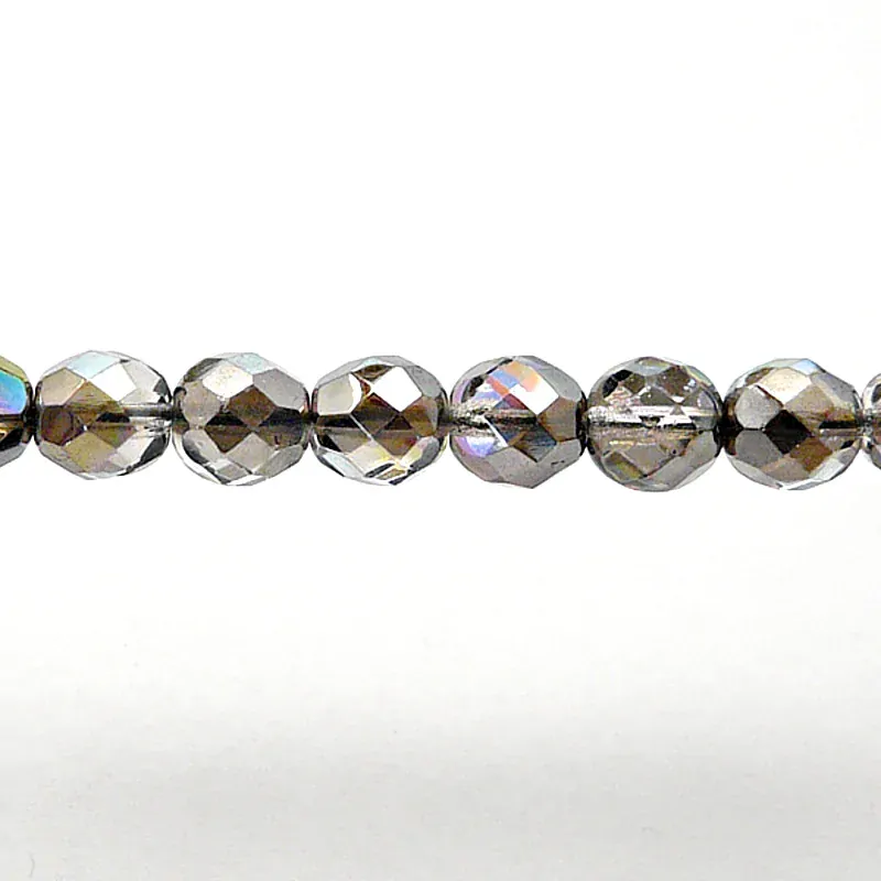25pcs Czech Fire Polished Faceted Glass Beads Round 8mm Crystal Graphite Rainbow