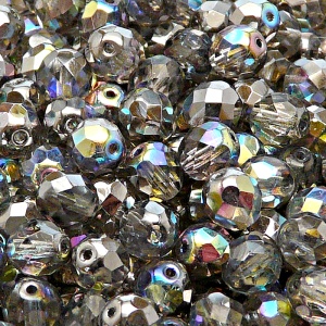 25pcs Czech Fire Polished Faceted Glass Beads Round 8mm Crystal Graphite Rainbow