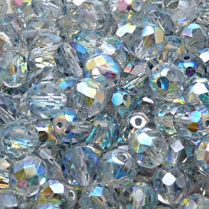 25pcs Czech Fire Polished Faceted Glass Beads Round 8mm Crystal Blue Rainbow