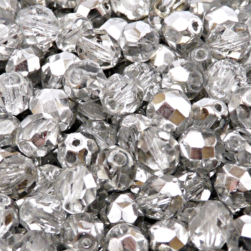 25pcs Czech Fire Polished Faceted Glass Beads Round 8mm Crystal Labrador (Aluminium)